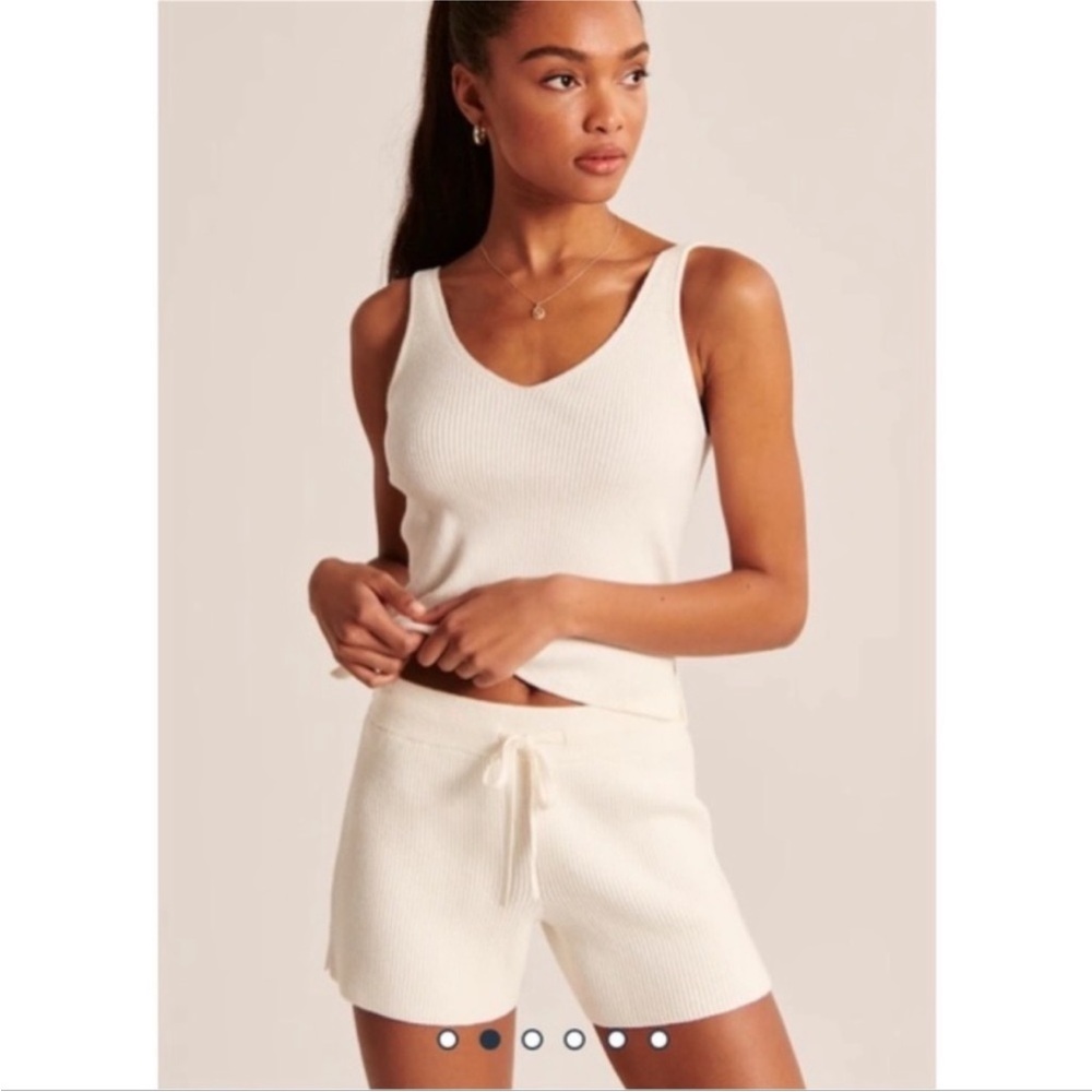 Abercrombie and Fit h Cream Ribbed Tank and Drawstring Shorts Set lounge summer